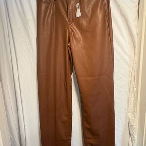 Old Navy Size 4 Tall High Waisted OG Loose Faux Leather Pants Brown NWT
